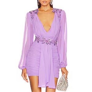 Michael Costello x Revolve Purple Ruched Tie Front Bodycon Dress 💜
